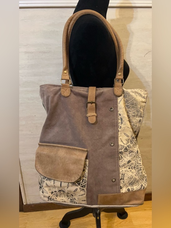 Myra Bag Handbags - Myra Bag Upcycled Canvas and Leather Tote Bag